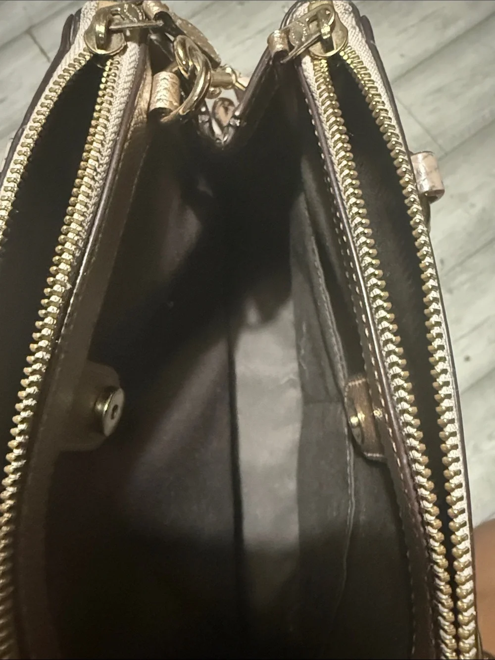 Coach Metallic Rose Gold Satchel with Snake-Print Strap and Top Handles - Picture 11 of 15